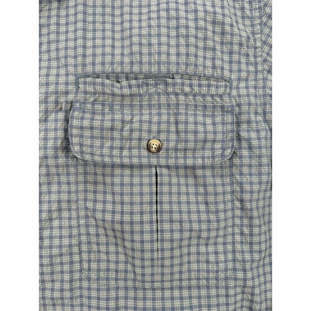 Cabela's Shirt Men Large Tall Blue‎ Gray Button Ripstop Outdoor Zipper Pockets